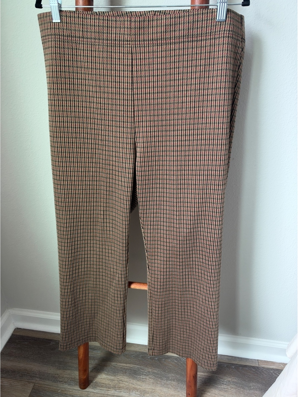Women's High-Waisted Plaid Dress Pants with Side Slit, Size Medium
